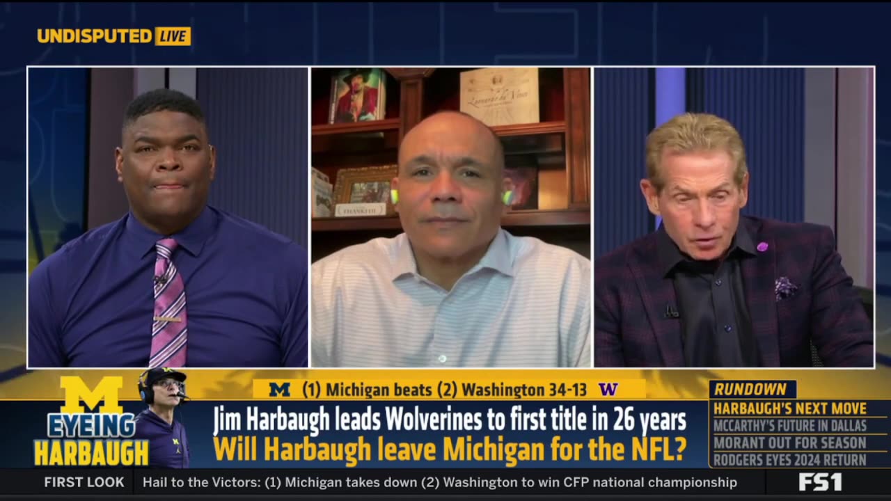 UNDISPUTED Skip Bayless reacts Harbaugh drop hint over future after Michigan's national title win