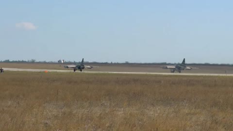 Su-25 assault fighters of Russian Aerospace Forces in combat action