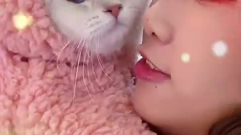 This girl and beautiful cat what to do