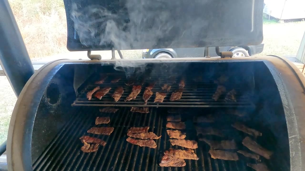 Smoking beef jerky on a pellet grill