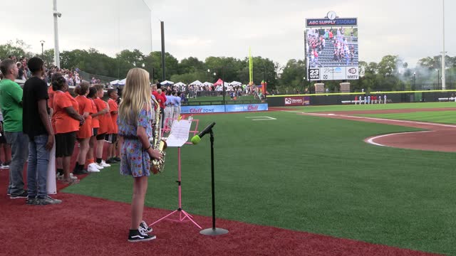 Adelai Whitlock performs "The Star Spangled Banner" at Beloit Snappers
