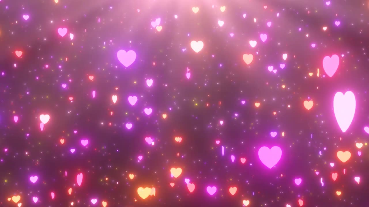 069. Gorgeous Falling Neon Glowing Red and Pink Hearts Spinning Slowly