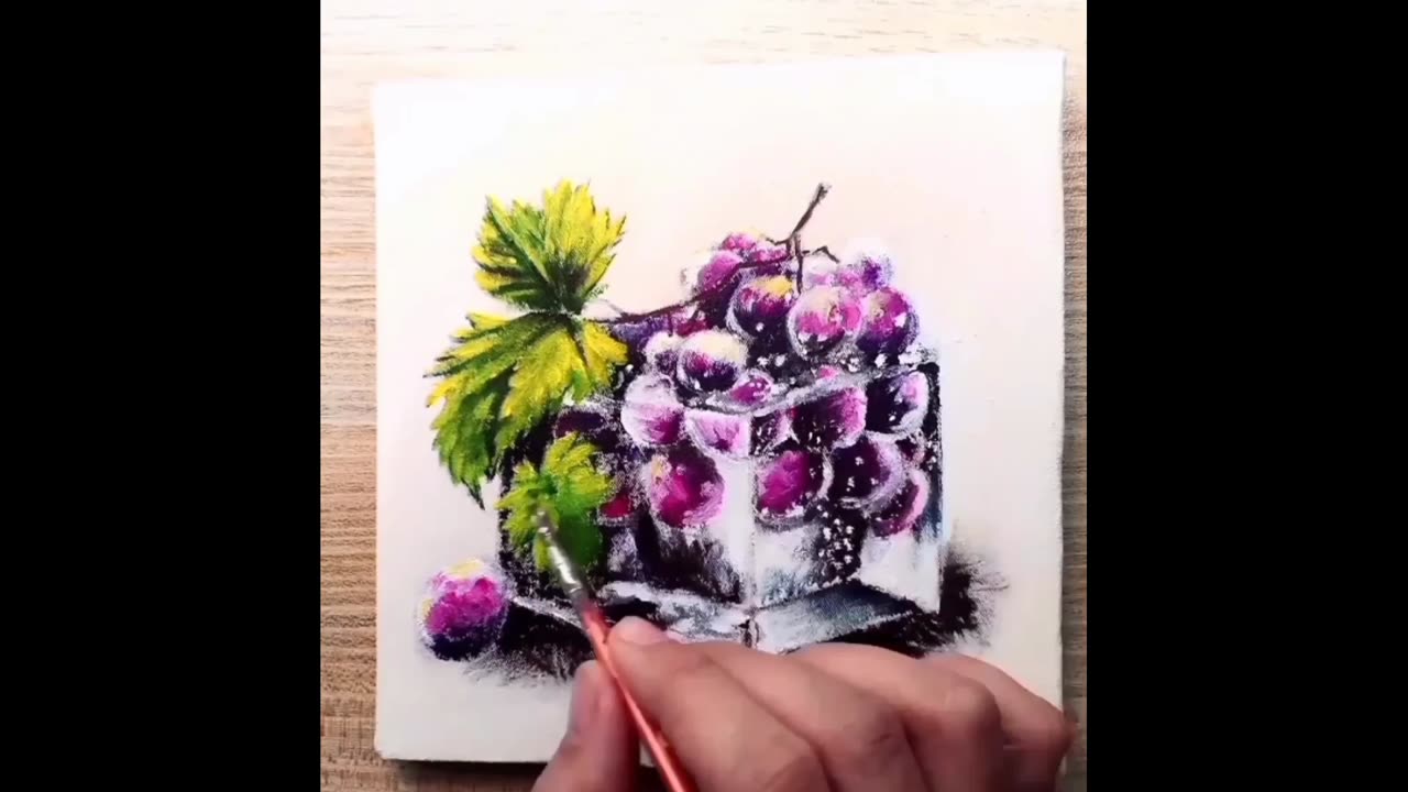 Acrylic painting - grapes in an ice cube 🎨❄️🥶🍇🌿