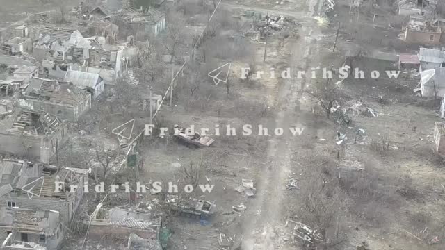 Destroyed Ukrainian positions in the village of Marinka