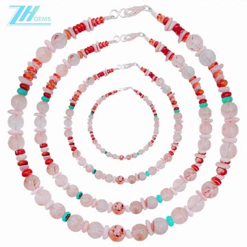 Natural turquoise and Princess spiny oyster soundle beads with sakura onyx05