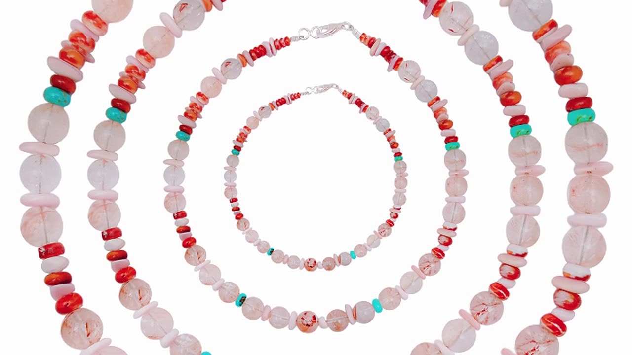 Natural turquoise and Princess spiny oyster soundle beads with sakura onyx05