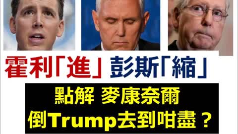 Hawley Pence霍利「進」，彭斯「縮」; 點解？麥康奈爾「倒 Trump」 去到咁盡？特朗普如果還拖，可能會咁 .....