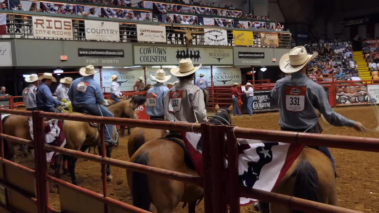 Group of American cowboys at rodeo in Cowtown Coliseum