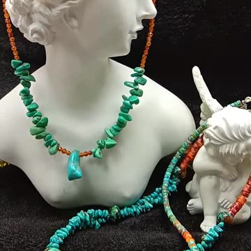 Natural turquoise and orange faceted garnet handmade necklace for husband02