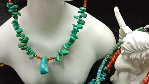 Natural turquoise and orange faceted garnet handmade necklace for husband02