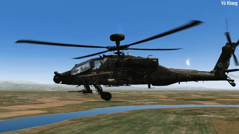 AH-64D Longbow Apache attack helicopter takes off on a mission to destroy ground targets