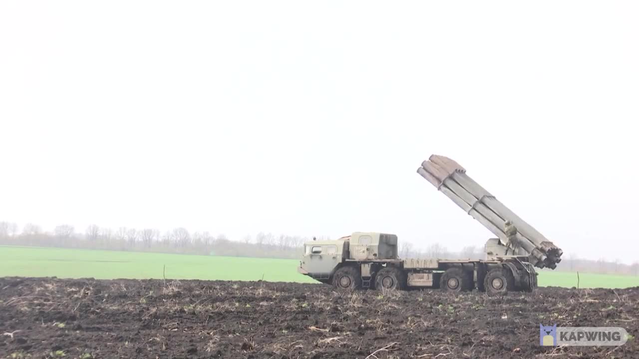 The Smerch multiple launch rocket system operates against the positions of Ukranian force