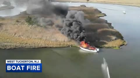 Emergency crews respond to boat on fire off the coast of Ocean County