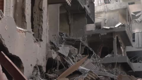 Widespread destruction resulting from Israeli airstrikes on Beirut’s working-class district