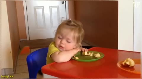 baby falls asleep on the meal table