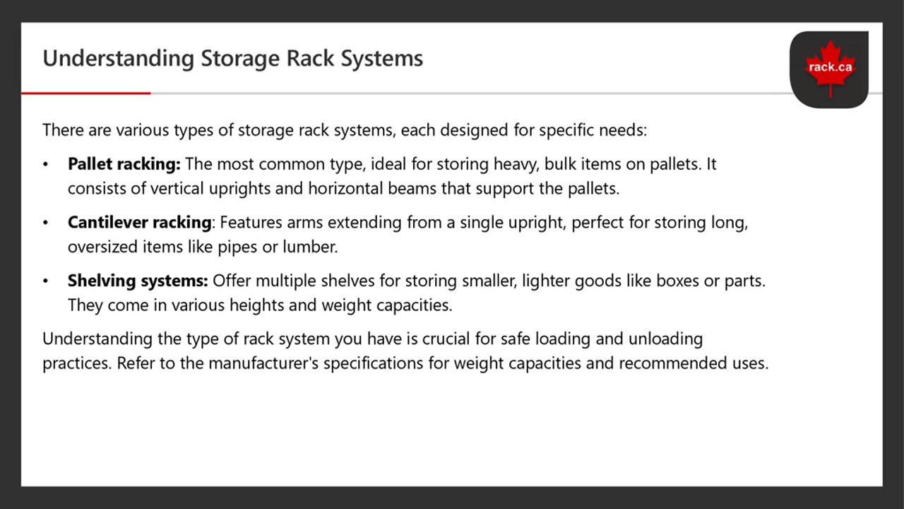 Safe and Efficient Loading and Unloading Techniques for Storage Racks