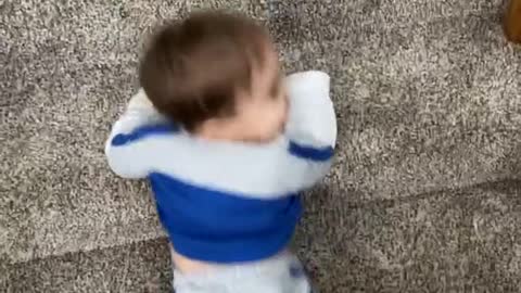 Naughty Kid Coming Down the Stairs