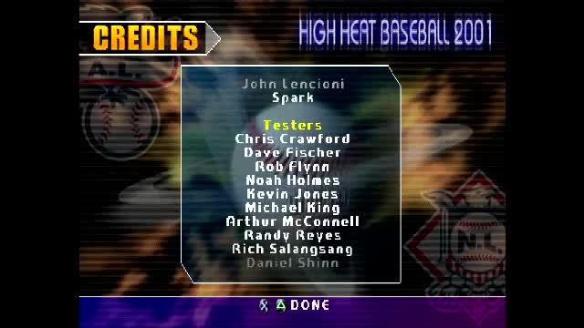 Sammy Sosa High Heat Baseball 2001 Credits