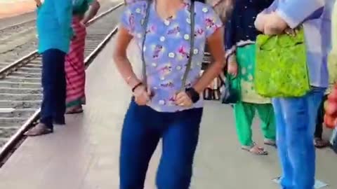 Girl dancing in public viral video. Tiktok star