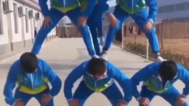 What are these Japanese Schoolboys doing! Acrobatics of school children-teenagers