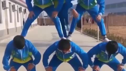 What are these Japanese Schoolboys doing! Acrobatics of school children-teenagers