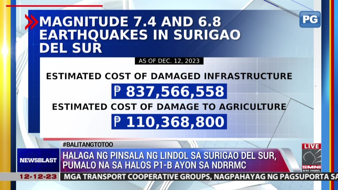 Halaga ng pinsala ng lindol sa Surigao del Sur, pumalo na sa halos P1-B