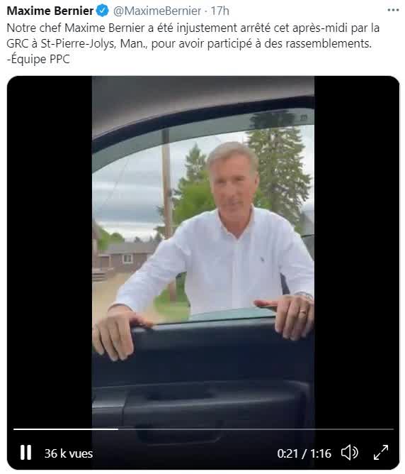 Arrestation de Maxime Bernier