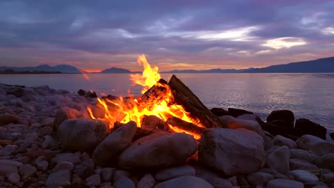 8 Hours of Relaxing Campfire by a Lake at Sunset _ Stress Relief_ Meditation _ Deep Sleep