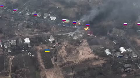 UA T-64BV tank engaging a Russian convoy, destroying a BTR-82A