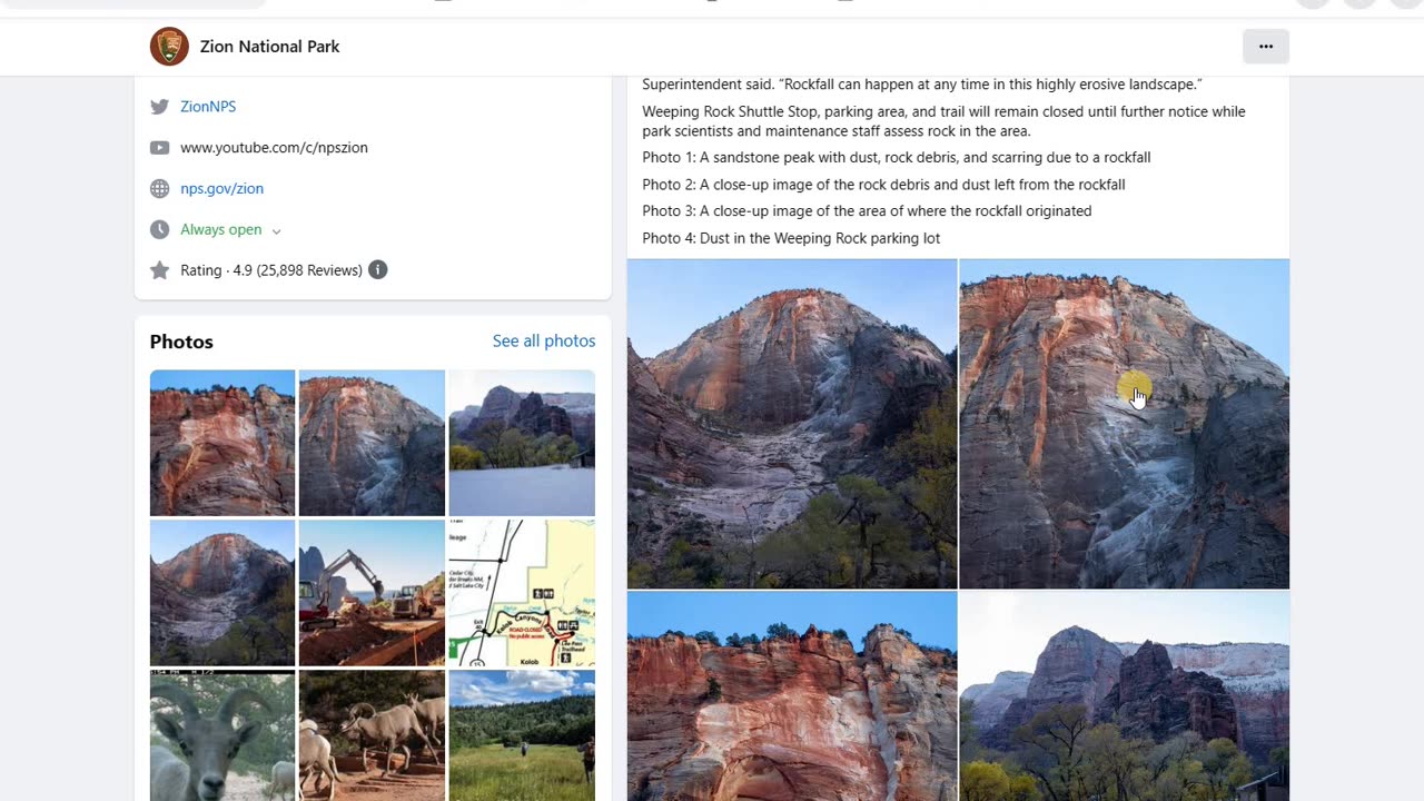 ZION MASSIVE ROCK SLIDE - EARTH'S FACE CHANGES AGAIN, LUCKLY WITH NO INJURIES OR WORSE -