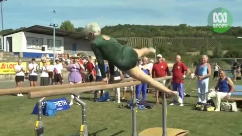 FIT 95 YEAR OLD GYMNAST DOING GYMNASTICS