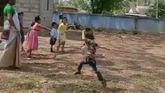 School kid running in the ground