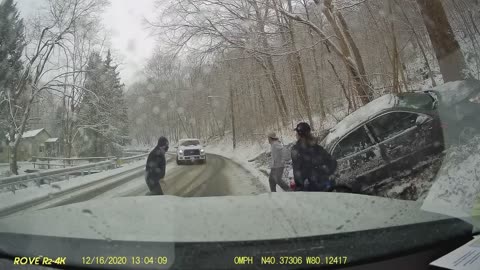 Close call: EMS workers dive away from run-away truck