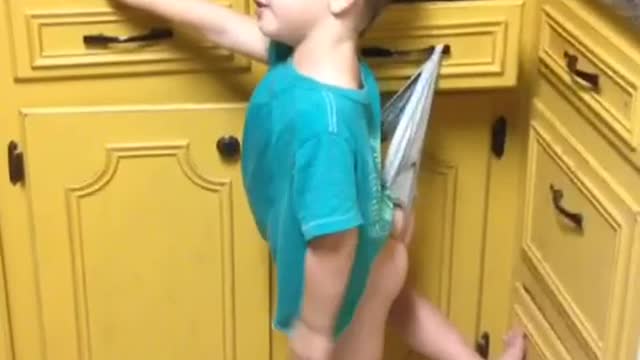 Boy Gets Tighty-Whities Stuck On Kitchen Drawer Handle