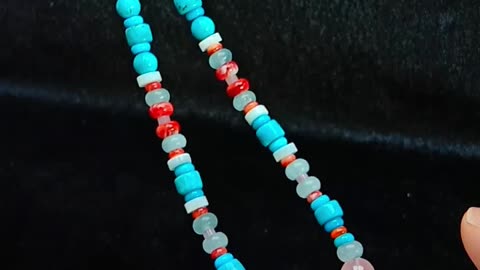 Natural turquoise and red coral with Calcite smooth beads pendant necklace Perfect Gifts06