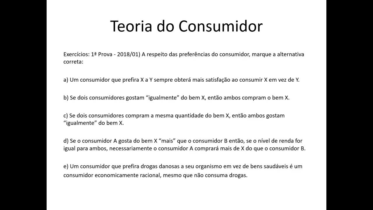 Microeconomia 027 Teoria do Consumidor Exercícios