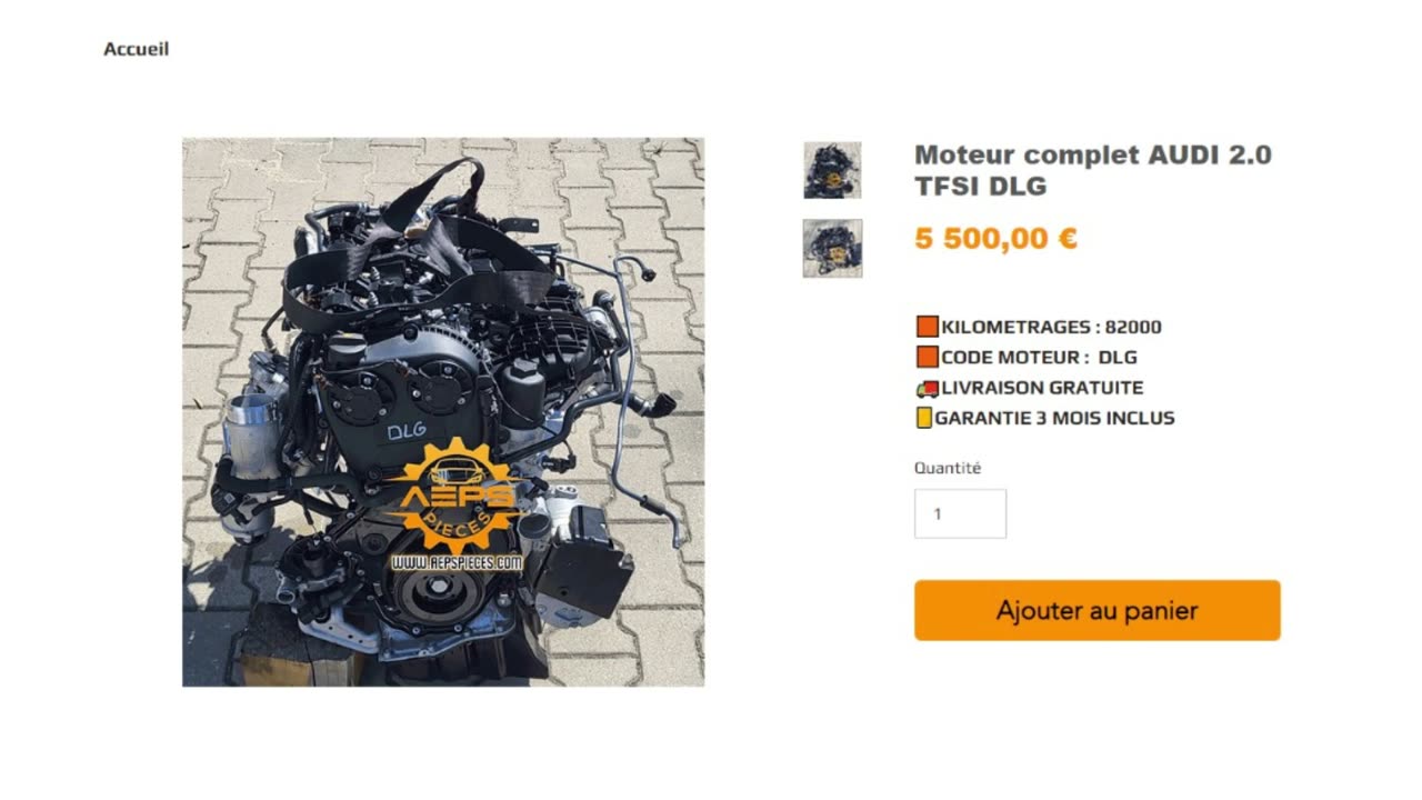 AEPSPIECES.COM - Moteur complet AUDI 2.0 TFSI DLG