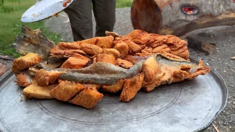 Cooking Atlantic Salmon in the Wilderness Village! This is an incredibly delicious fish!