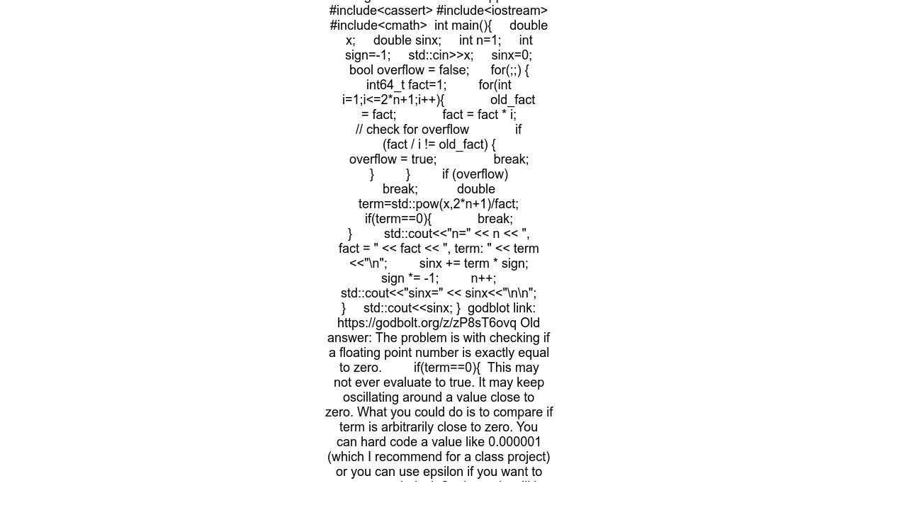 C Endless loop with function sin x problem