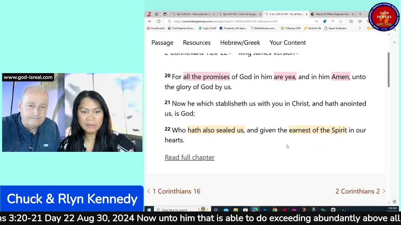 Aug.30, 2024 Book of Ephesians 3:21-22 God's Power that works in Us Day 22 - Pastor Chuck Kennedy
