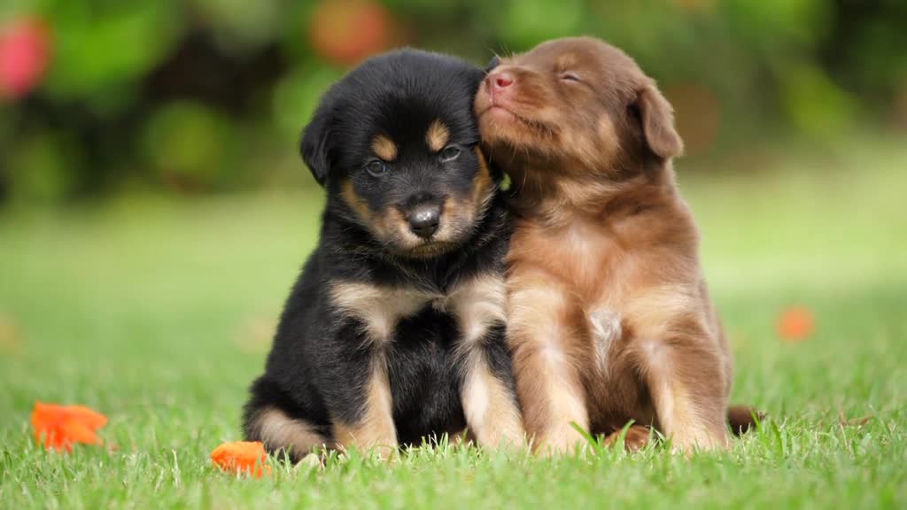 Little dog and his puppy brother frolic in the sun