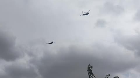 2 Chinooks fly by house