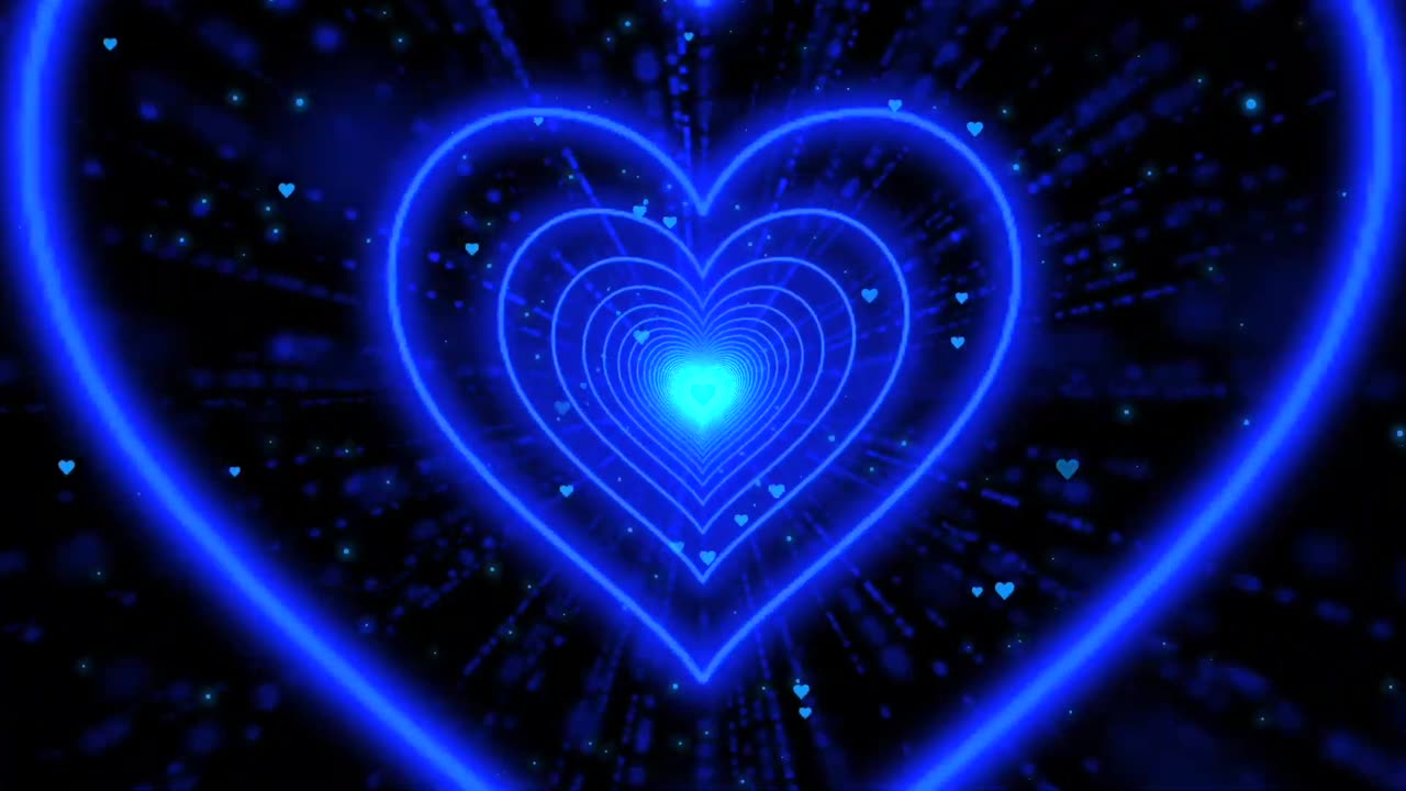 1114. Heart Tunnel💙Blue Heart Background Neon Heart Heart