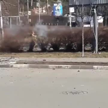Ukrainian shooting at a BMP-2 with an RPG. Bucha, Ukraine