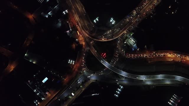 Aerial view of city traffic at night