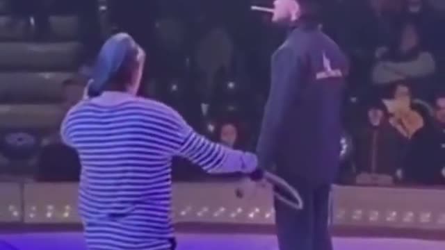 Funny circus man try not to laugh