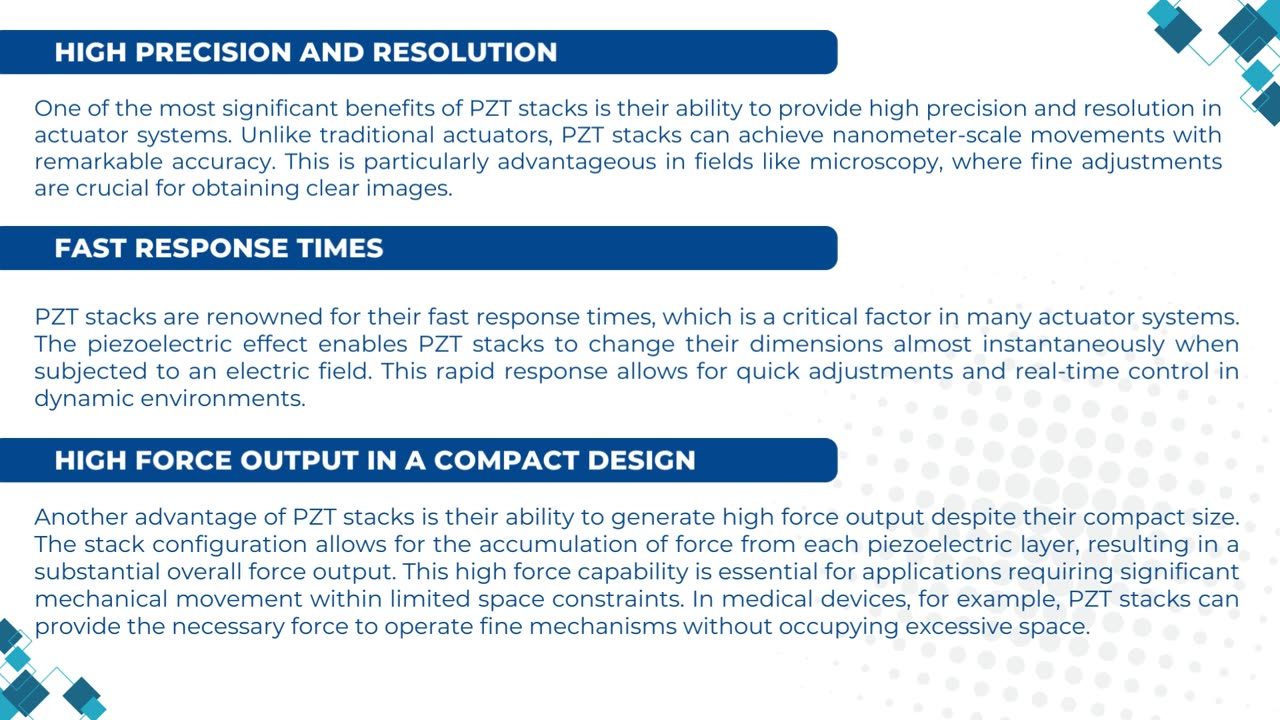 Piezo Stacks: Benefits and Drawbacks Compared to Electromechanical Systems