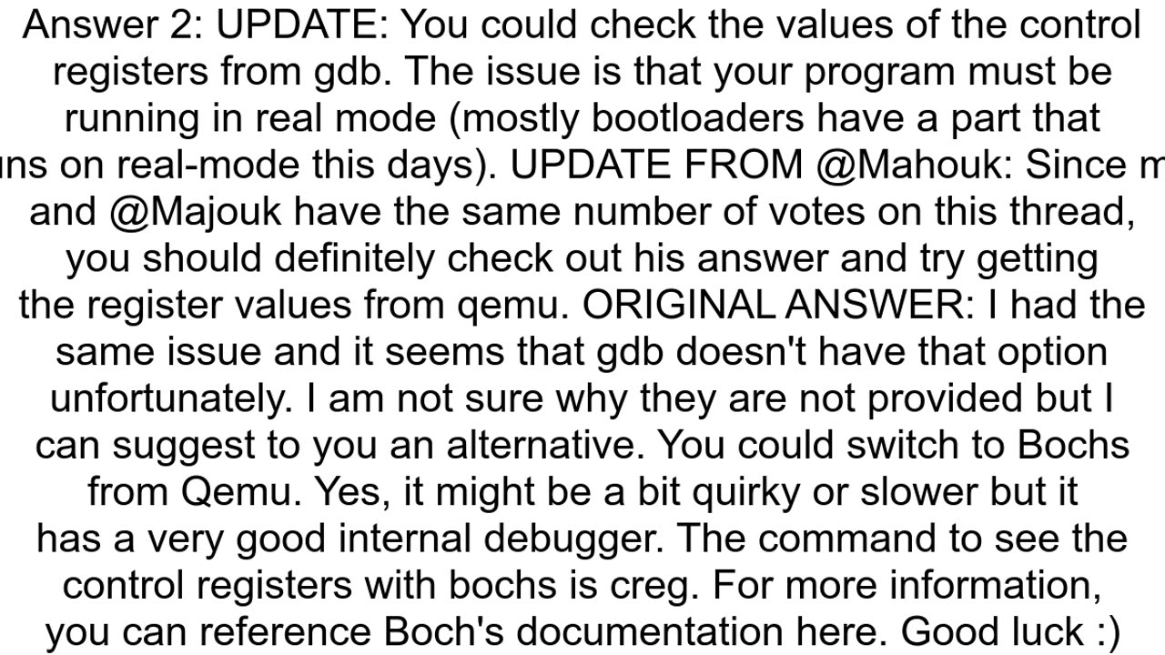 How to show all x86 control registers when debugging the Linux kernel in GDB through QEMU