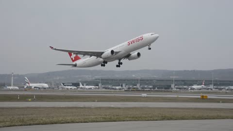 Airplane take-off to swiss