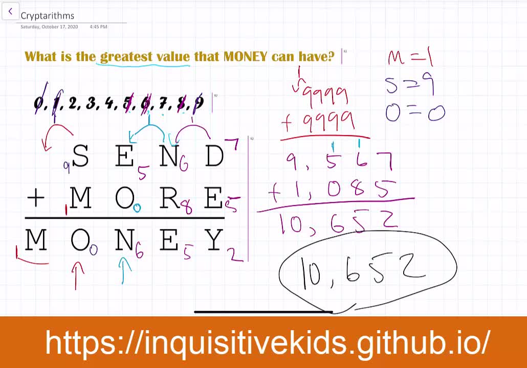 Cryptarithms - SEND + MORE = MONEY